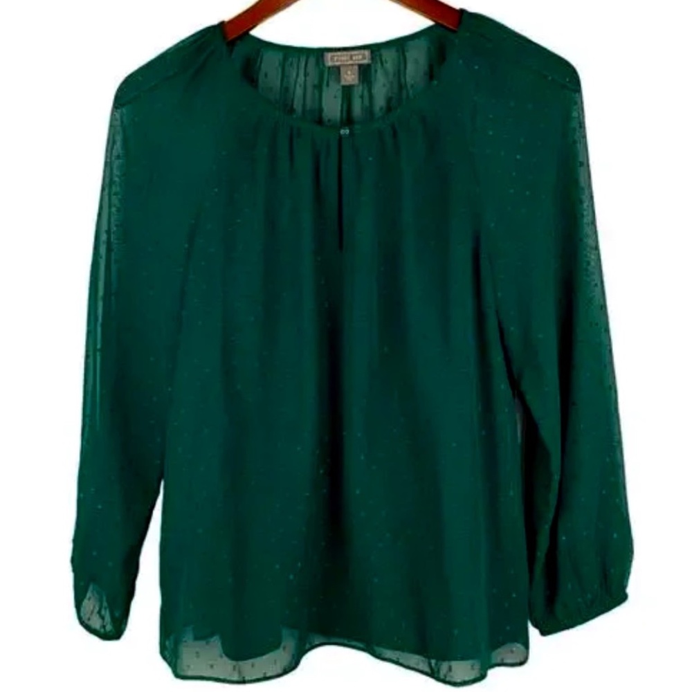 Point Sub Hunter Green Sheer Lined Blouse - XS